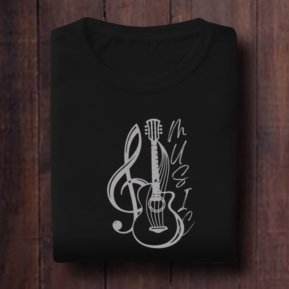 Music With Guitar And Music Symbol Unisex T Shirt