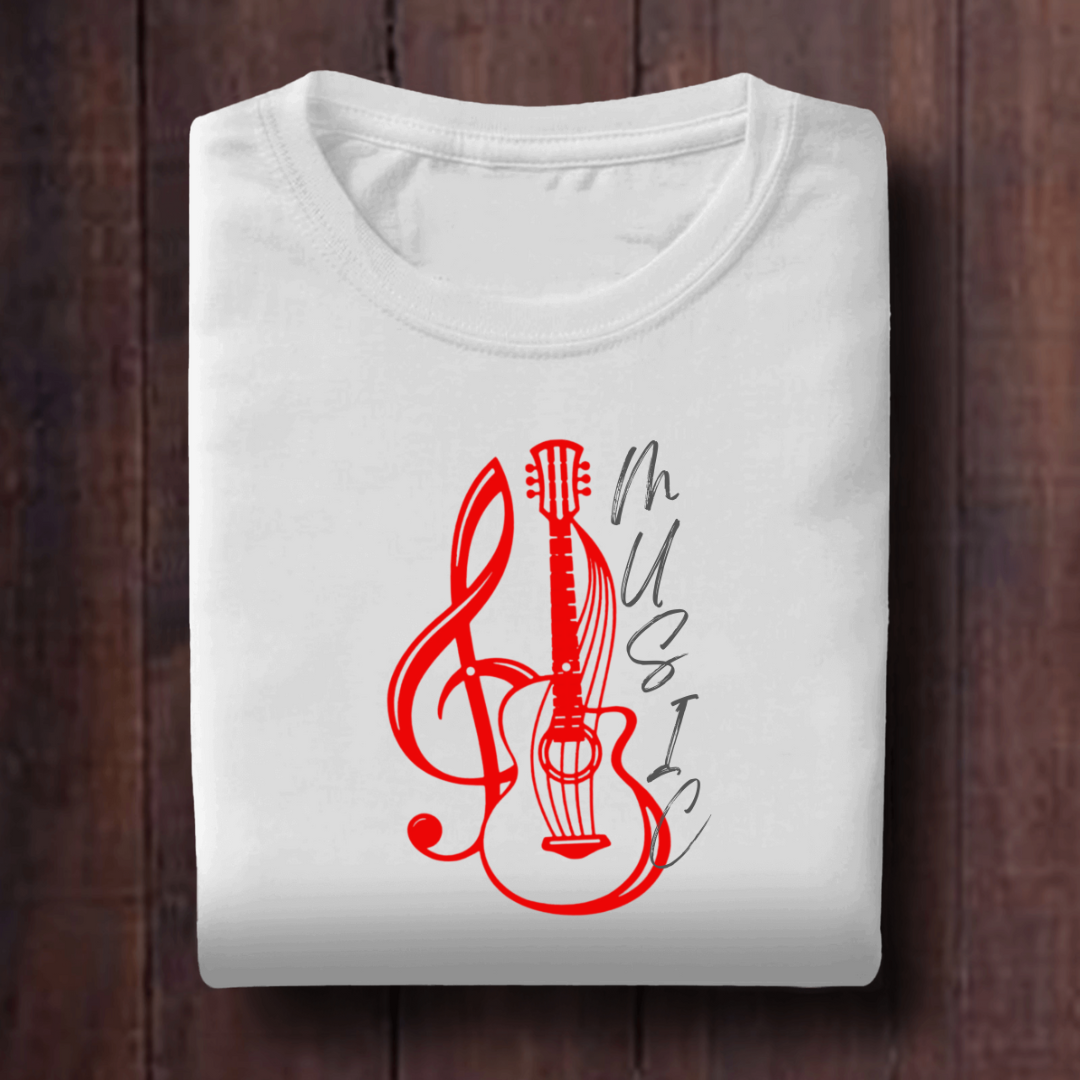 Music With Guitar And Music Symbol Unisex T Shirt