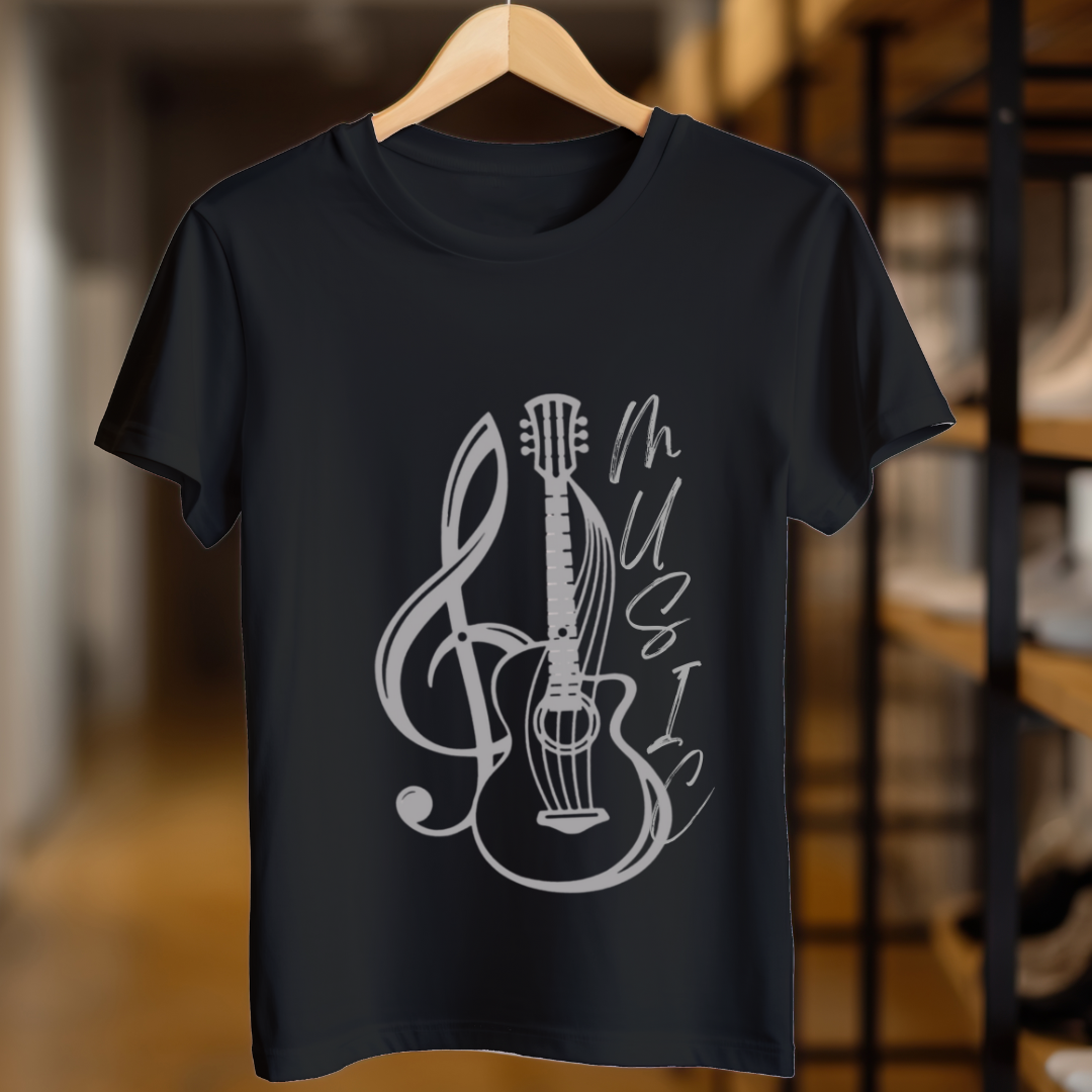 Music With Guitar And Music Symbol Unisex T Shirt