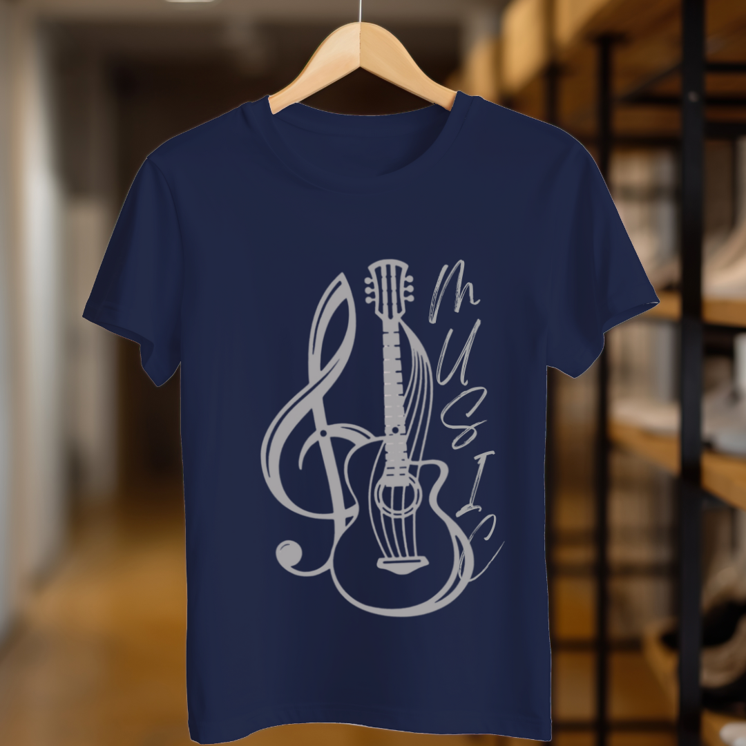 Music With Guitar And Music Symbol Unisex T Shirt