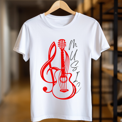 Music With Guitar And Music Symbol Unisex T Shirt